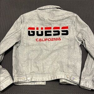 Guess Light Silvery Denim Jacket with Red and Black Logo